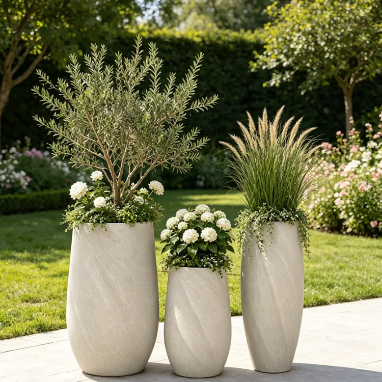 Fiberglass Textured Planter Set