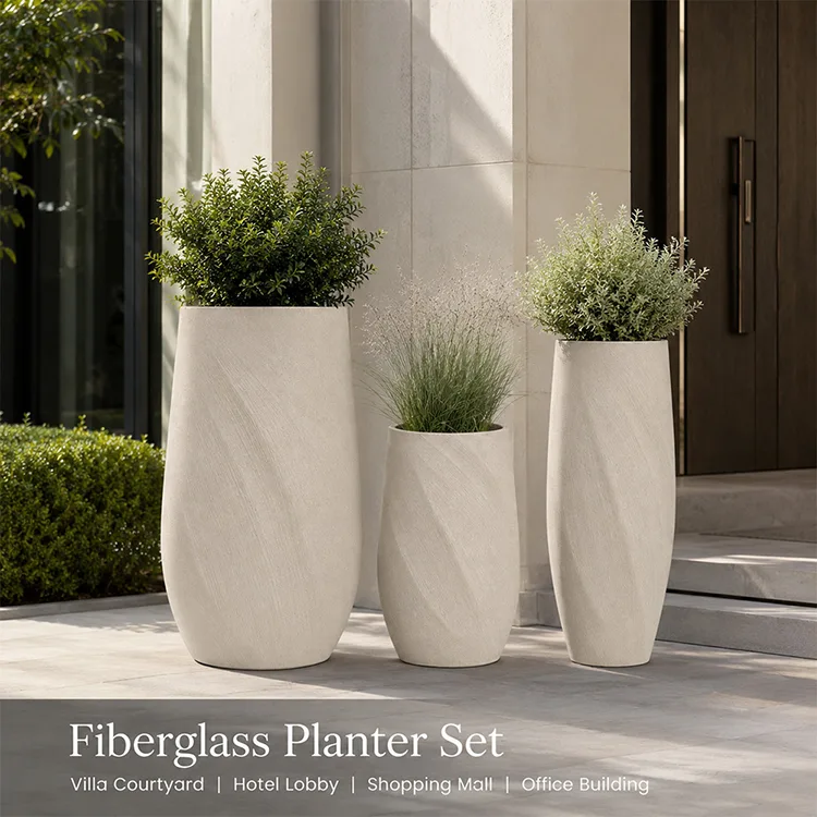 Fiberglass Textured Planter Set